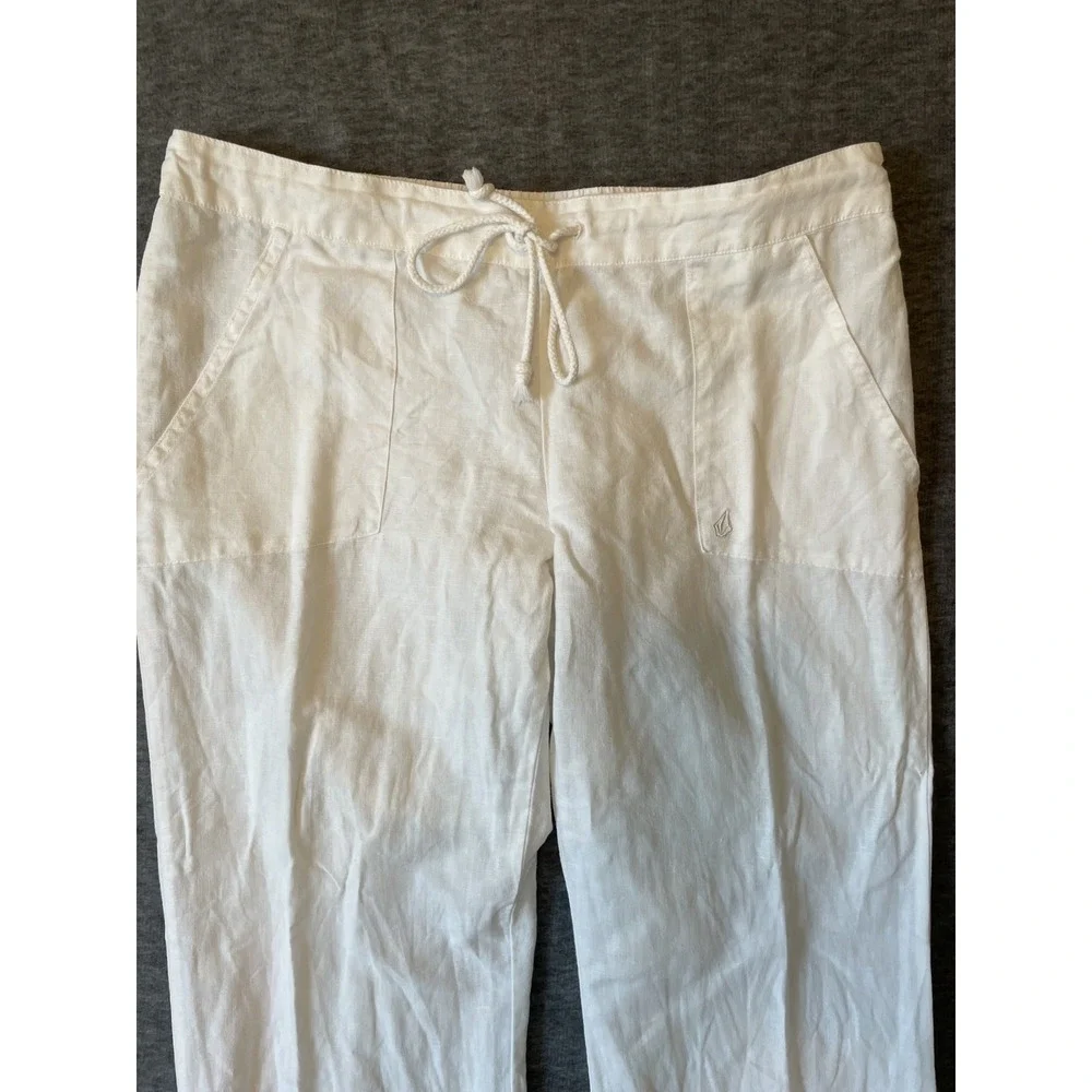 Volcom‎ Womens Sun Spent Wide Leg Linen Blend Ivory Pocket Pants, Large Size 14